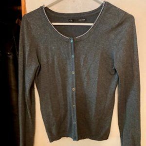 Maurice's short buttoned cardigan with bead trim